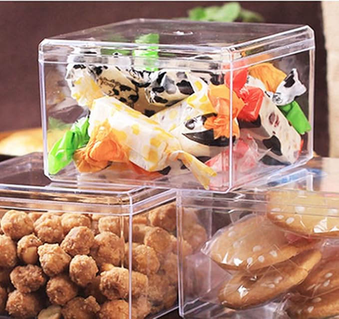 Clear Square Cube Acrylic Box 4 Packs With Lid - Transparent Storage Containers for Candy, Pills, and Tiny Jewelry - 4 x 4 x 2.4 Inch - Image 6