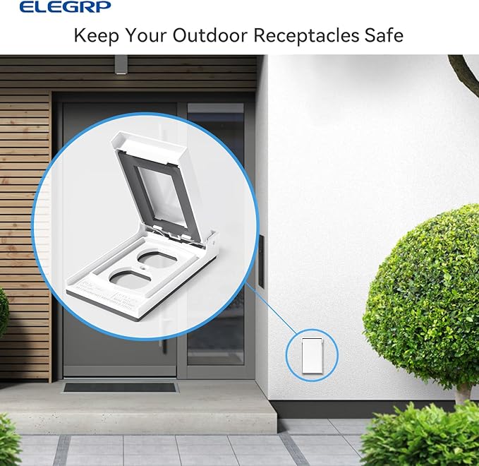 ELEGRP Vertical Outdoor Cover for Duplex Receptacles, Weatherproof Wall Plate, Outdoor Electrical Outlet Cover, Standard Size 1-Gang 4.85” x 2.82”, Thermoplastic, 2 Pack, White - Image 6