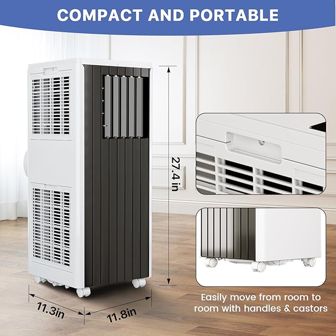GarveeHome 8000 BTU 3-in-1 Portable Air Conditioner – Quiet Cooling, Fan & Dehumidifier, 24H Timer, Remote, Window Vent Kit, for Rooms up to 350 Sq.Ft – White Top Cover + Black Nameplate - Image 2