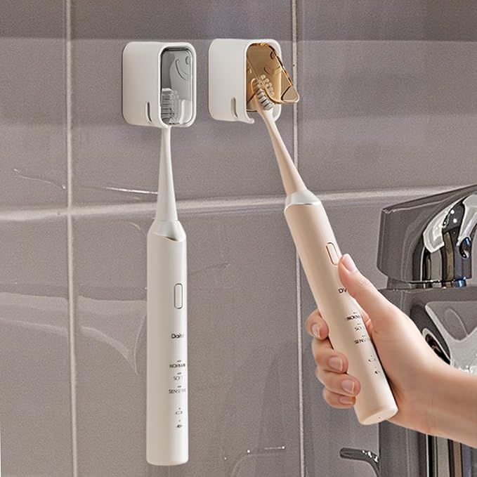 2 Pcs Toothbrush Holders for Bathroom, Toothbrush Holder Wall Mounted with Cover - Moisture-Proof and Dust-Proof Toothbrush Storage Organizer for Family & Travel by Lodeihoo