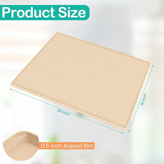 Waterproof Under Sink Mat 28" x 19", Silicone Cabinet Liner, Rubber Protector for Kitchen and Bathroom, Keeps Cabinets Clean, Dry, and Organized (Beige) - Image 2