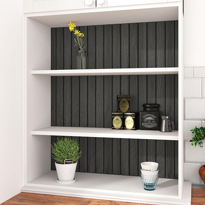 Self Adhesive Wood Slat Wall Paneling Grey/Black 3D Wood Panels for Wall Decor Soundproof Peel and Stick Wooden Grain Panel Wallpaper for Living Room Bedroom Dinner Office 12" x 120" - Image 8