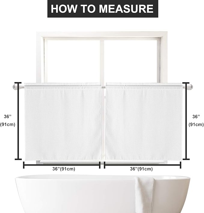 Barossa Design Waffle Weave Half Window Tier Curtains: Small Bathroom Window Curtains Waterproof with 36 inch Length Short Length for Cafe & Kitchen - White, 36"x36" for Each Panel, Set of 2 - Image 6