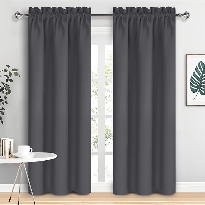 DWCN Blackout Curtains for Bedroom 84 inches Long 2 Panels Set, Solid Thermal Insulated Energy Saving Rod Pocket Window Treatment Curtains Blackout Drapes (W38 x L84 Inch, Dark Grey) by DWCN