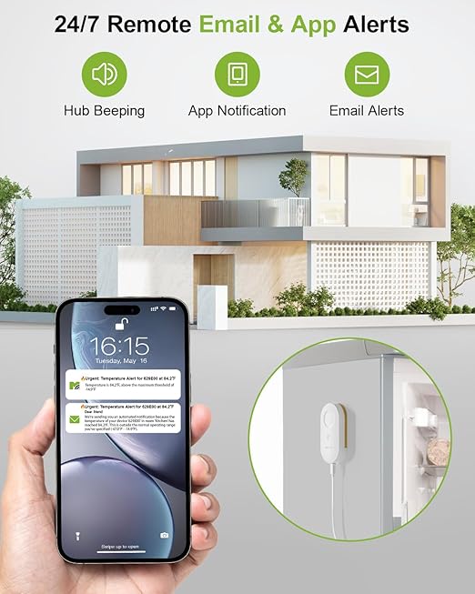 MOCREO WiFi Refrigerator Thermometer Digital Freezer Alarm, Remote Email & App Alert, 2-Year Data Logging, No Subscription, 2 Smart Temperature Sensor for Fridge, Freezer, Hot Tub - Image 2