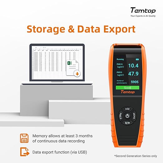 Temtop Air Quality Monitor Professional PM2.5 PM10 Particle Counter, Formaldehyde, Temperature, Humidity, AQI Tester for Indoor/Outdoor Air Pollution Detection w/Data Export - Image 7
