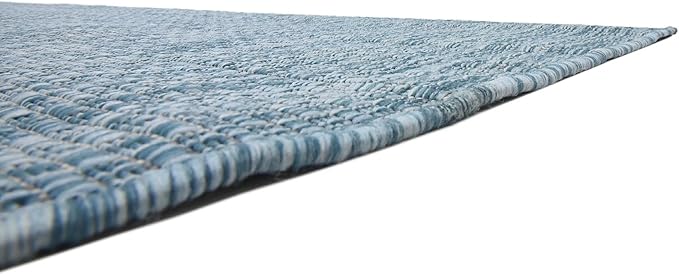 Unique Loom Collection Casual Transitional Solid Heathered Indoor/Outdoor Flatweave Area Rug (9' x 12' Rectangle, Aquamarine/Ivory) - Image 8