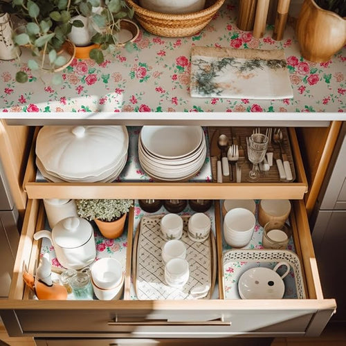 12" W x 60" L Floral Drawer and Shelf Liner for Cabinets, Non-Adhesive Strong Grip Non-Slip Flower Shelf Cabinet Kitchen Shelf Liners for Kitchen Cabinets - Image 2