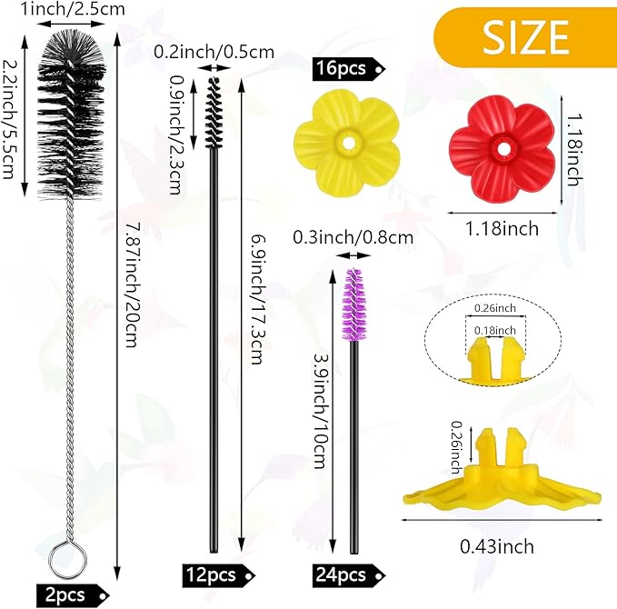 38 Pcs 3 Size Hummingbird Feeder Cleaning Brush Mini Nylon Tube Brush with 16 Flowers Bird Replacement Parts Double Headed Brushes for Bottle Feeding Holes Replacement(Black) - Image 2