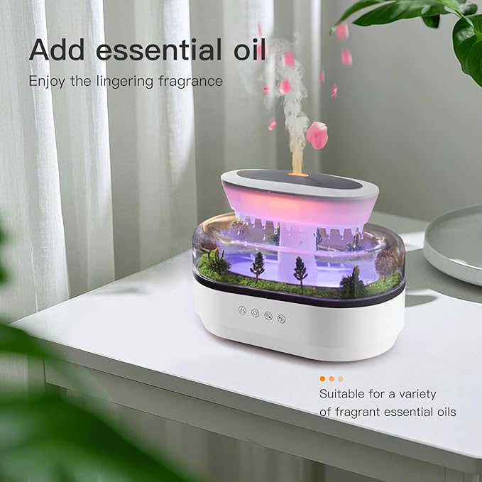 Essential Oil Diffuser 250ML Cloud Humidifier Rain Water Drip Diffuser Humidifier with Drip Music Micro Landscape Ultrasonic Diffuser for Bedroom Office Hotel (White Grey) - Image 6
