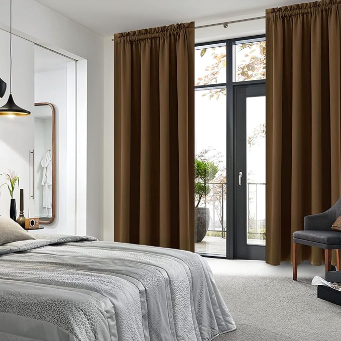DWCN Blackout Curtains Room Darkening Thermal Insulated Bedroom Curtains Window Curtain Panels, 52 x 84 inches Long, Set of 2 Brown Rod Pocket Drapes - Image 2