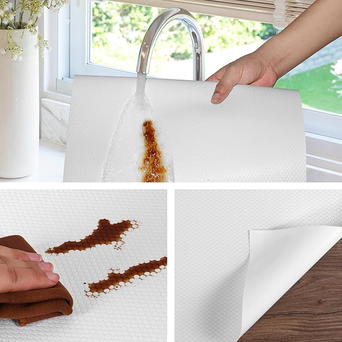 White Shelf Liners for Kitchen Cabinets Non Adhesive Drawer Liner for Bathroom Waterproof Refrigerator Liners for Shelves Fridge Plastic Mats Cabinet Cupboard Liner 17.5 x 157.4 Inches - Image 4