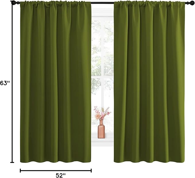 NICETOWN Blackout Draperies and Curtains, Thermal Insulated Window Decoration Blackout Drapes for Kid's Room (Olive Green, 1 Pair, 52 x 63 inches) - Image 10
