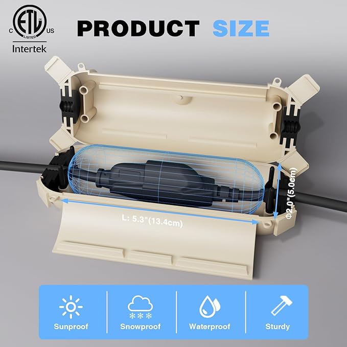 Flemoon [3 Pack] Outdoor Extension Cord Cover Waterproof, Weatherproof Electrical Connection Box for Straight Plug, Outlet, Socket, Halloween, Christmas Holiday Decoration String Light, Almond - Image 3