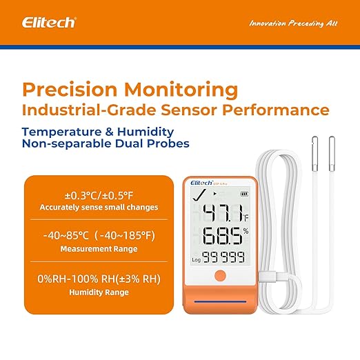 Elitech GSP-6 Bluetooth Data Logger Temperature Humidity with 100000 Points Data Storage Export, Pharmacy Vaccine DDL, MAX MIN AVR MKT, GSP-6-ISO 17025 Certified with Dual Probe TE/The - Image 2
