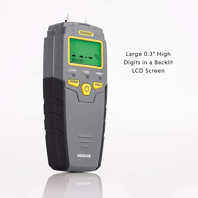 General Tools MMD4E Digital Moisture Meter, Water Leak Detector, Moisture Tester, Pin Type, Backlit LCD Display With Audible and Visual High-Medium-Low Moisture Content Alerts, Grays - Image 6