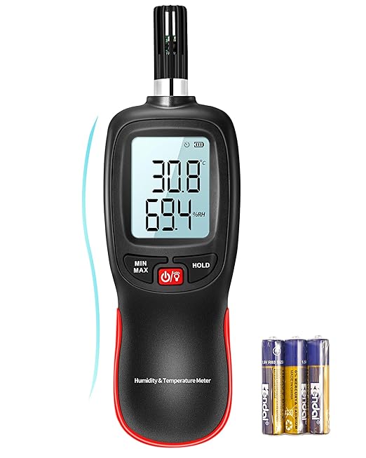 WT83 Temperature Humidity Meter, High Precision Thermometer Hygrometer with Ambient Dew Point Wet Bulb Temperature Indoor Outdoor, Max/Min Data Hold, 1000 Sets Data Log, Batteries Included by APOMONO