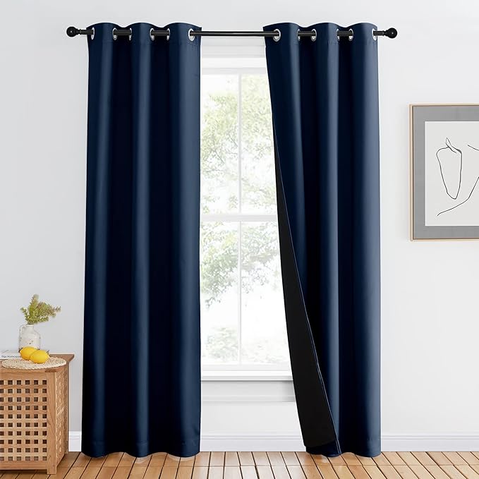 NICETOWN 100% Blackout Curtain Set, Thermal Insulated & Energy Efficiency Window Draperies for Guest Room, Full Shading Panel for Shift Worker and Light Sleepers, Navy Blue, 42W x 84L, 1 PC by NICETOWN