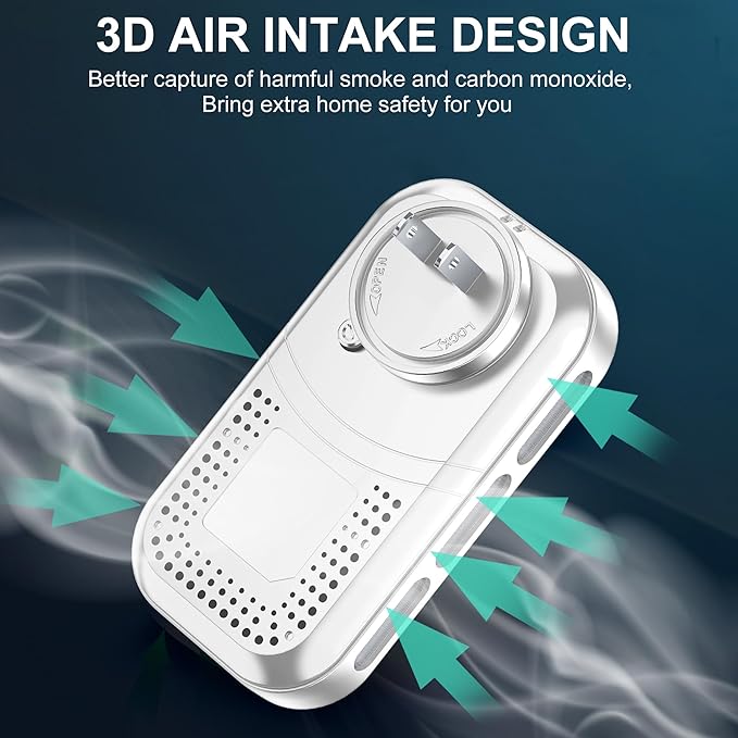 4in1 Plug in Smoke & Carbon Monoxide Detector Combination Builti-in 2000mAh Backup Battery HD Screen [Smoke CO Temp Humidity Sensor] for Home Hotel Travel (1 Pack, White) - Image 7