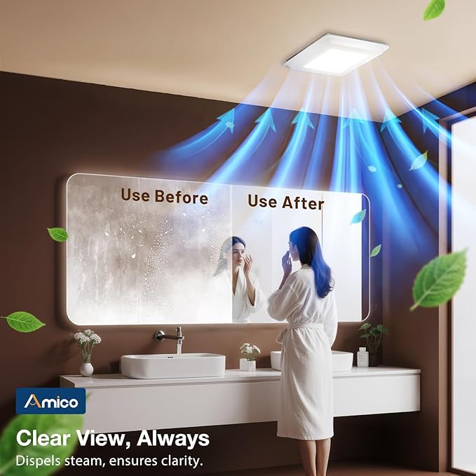 Amico Bathroom Exhaust Fan with Light, 80 CFM, 0.9 Sones, 1000LM, 5CCT, Easy Install, Ceiling Mount Shower Bathroom Fan, Adjustable Exhaust Vent with light, ETL & FCC Certified - Image 6