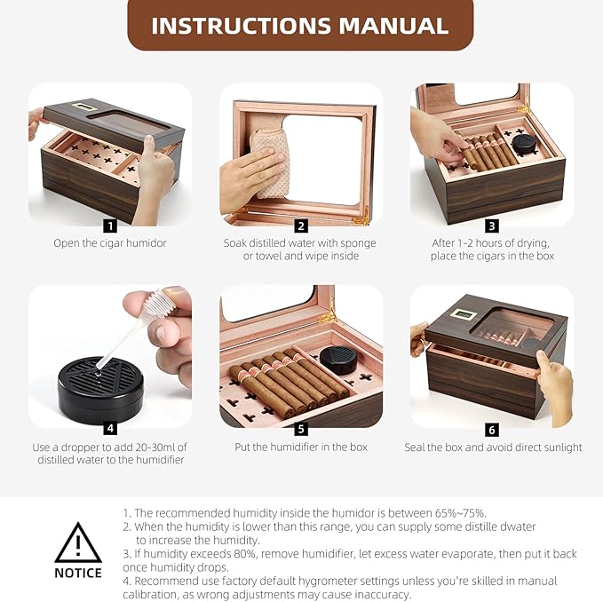 Cigar Humidor, Modern Glass Top Cedar Humidor Cigar Box with Accessory Drawer, Digital Hygrometer,Handcrafted Cedar Wood Tray and Divider, Cigar Case for 30-55 Cigars, Cigar Accessories for Men - Image 8
