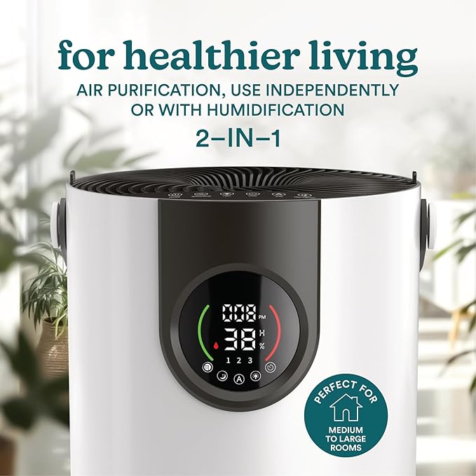 Homedics 2-in-1 Cool Mist Humidifier & Air Purifier – Humidifies & Purifies Air, Digital Air Quality Sensor, Auto Mode, Stylish Tower Design, Ideal for Medium-Large Rooms - Image 2