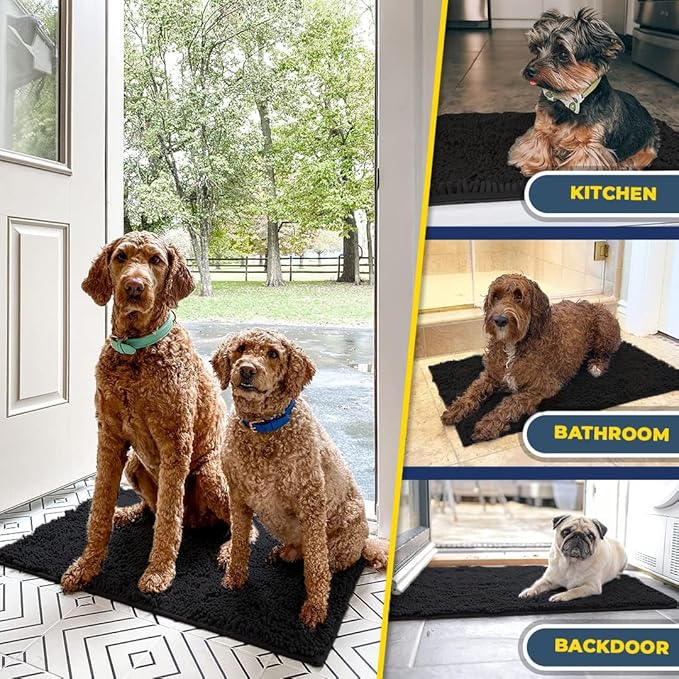 Muddy Mat® Pack of 3 Highly Absorbent Microfiber Dog Door Mat and Pet Rug, Non Slip Thick Washable Area Mat Soft Chenille for Kitchen Bathroom Bedroom and Outdoor - Black Small, Medium & Large - Image 7