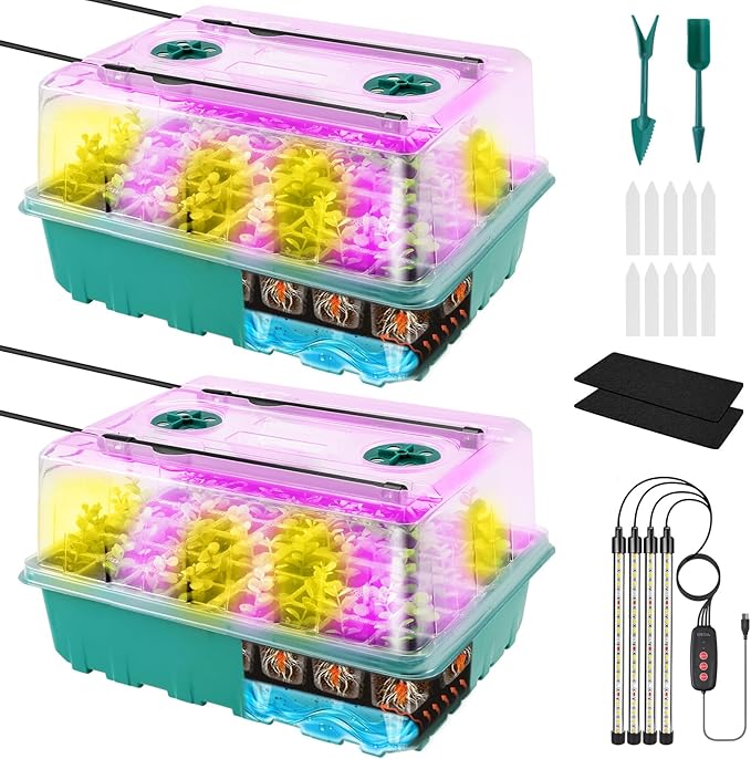 96 Cells Self-Watering Seed Starter Tray with Grow Light, Seed Starter Kit with Adjustable Humidity Dome, Seed Starting Trays Plant Starter Kit for Seeds Growing Starting, Indoor Gardening, Greenhouse by Unknown