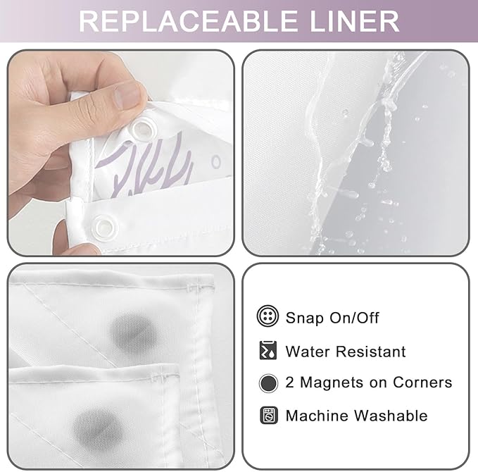 Extra Long No Hook Shower Curtain with Snap in Liner, Beach Ocean Nautical Coastal Shower Curtains and Liner Set for Bathroom, Seashell Fabric Bath Curtain, Waterproof Washable, Purple 71"x84" - Image 5