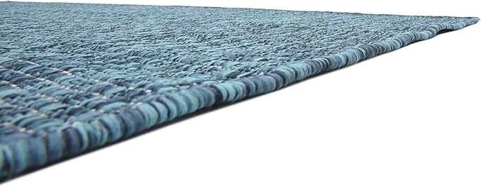 Unique Loom Collection Casual Transitional Solid Heathered Indoor/Outdoor Flatweave Area Rug (6' 1" x 9' Rectangle, Teal/Navy Blue) - Image 8