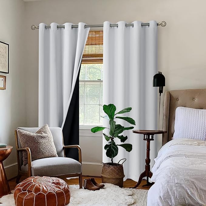 BGment Greyish White 100% Blackout Curtains for Living Room 90 Inch Length 2 Panels, Thermal Insulated Full Light Blocking Energy Save Window Drapes for Nursery Bedroom Darkening, 52 Inch Wide Each - Image 2
