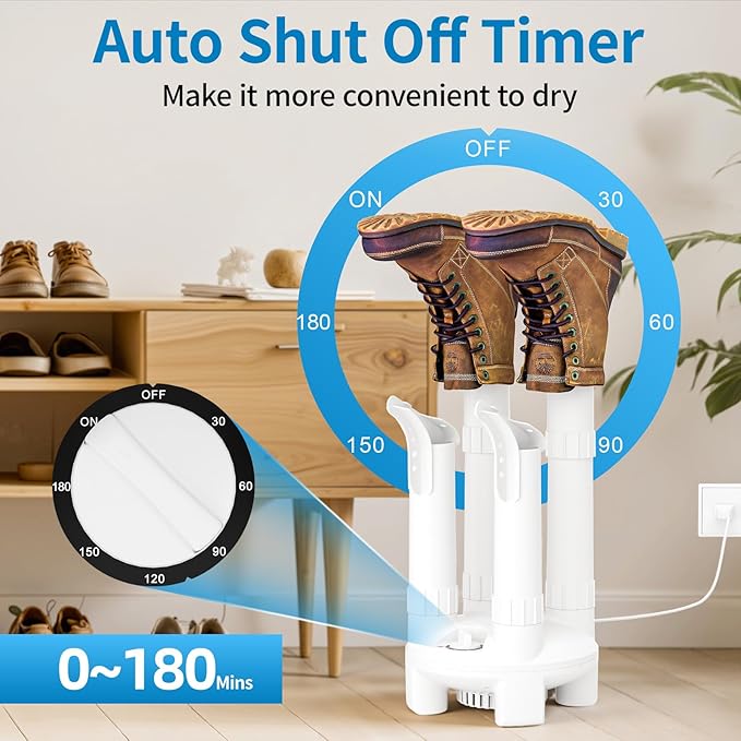 Boot Dryer, Shoe Dryer and Glove Dryer with Timer and Fan, White - Image 4
