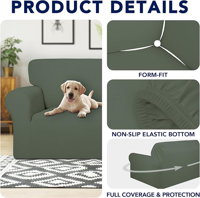 PureFit 100% Dual Waterproof Couch Cover Slipcovers for Couches and Sofas - Stretch Non Slip Fleece Sofa Covers Washable, Leakproof Furniture Protector for Kids, Pets (Oversized Sofa, Greyish Green) - Image 4