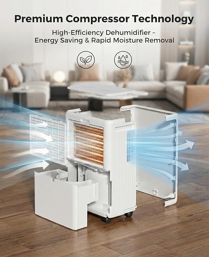 2000 Sq.ft Dehumidifier for Basement, Trazico 30 Pint Dehumidifiers for Home Large Room Bedroom Bathroom with Drain Hose, Intelligent Humidity Control, 3 Modes, 24H Timer, Auto Defrost, White - Image 3