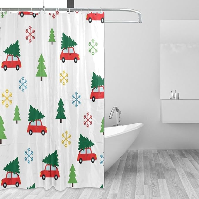 Tree Car Christmas White Shower Curtain Liner 72×72 inch for Bathroom Curtain Anti Mold Shower Curtain with Hooks Shower Accessories by Unknown