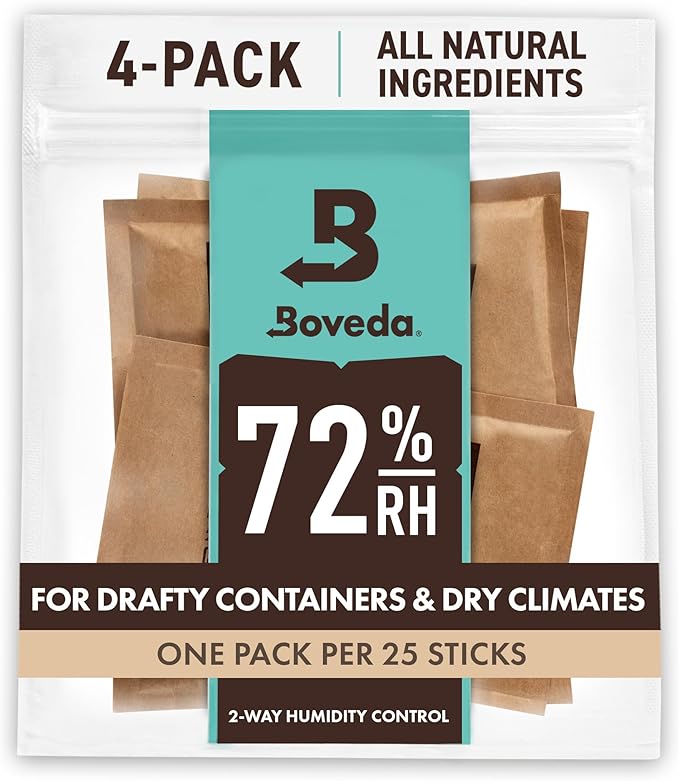 Boveda 72% Two-Way Humidity Control Packs For Wood Humidifier Boxes – Size 60 – 4 Pack – Moisture Absorbers – Humidifier Packs – Hydration Packets in Resealable Bag by Boveda