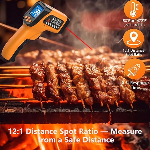 Infrared Thermometer Gun for Cooking, Non Contact Thermometers Laser Temperature Guns with K-Type Probe, 12:1 Dual-Mode Temp Gun (-58°F to 1472°F), Pizza Oven, BBQ, Home Repairs, HVAC - Image 3