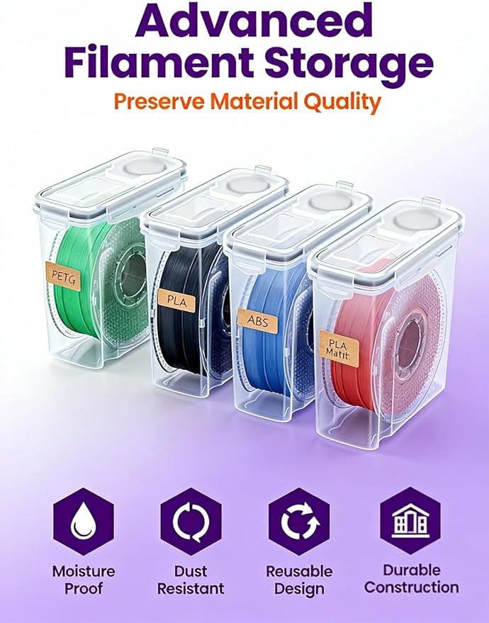 Filament Storage Box 4-Pack - 4.0L Waterproof Dust-Proof Container for 3D Printing Filament with Desiccant & Label, DIY Dry Box Upgrade Accessories Included - Image 2