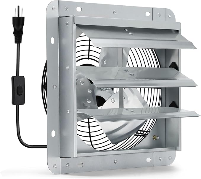 7 Inch Shutter Exhaust Fan, Wall Mount Attic Fan with Power Cord for Greenhouses, Sheds, Garages, Chicken Coops, Barns Ventilation, 760 CFM by Hipoilk