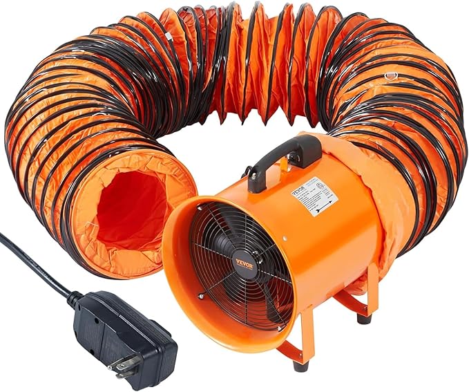 VEVOR Portable Ventilator with Hose, 2 Speed, 12 Inch Utility Blower Exhaust Fan with 33ft Flexible Duct, 560W 2894CFM High Velocity Industrial Air Mover for Extraction and Ventilation by VEVOR