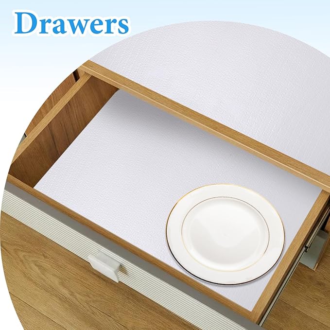 Shelf Liners for Kitchen Cabinets 12in x 10FT Non Adhesive Drawer Liner White Thickened Shelf Liner Paper Strong Non-Slip Easy to Clean for Tool Box Refrigerator with Knife and Tape Measure - Image 2