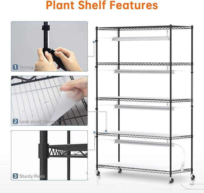 Bstrip Plant Stand with Grow Lights, 5 Tier Large 47.2x17.8x71IN Plant Shelf Indoor with 3FT T5 144w Grow Light, 3 Mode Full Spectrum LED Plant Light with Timer for Indoor Plants, Spring Seed Starting - Image 7
