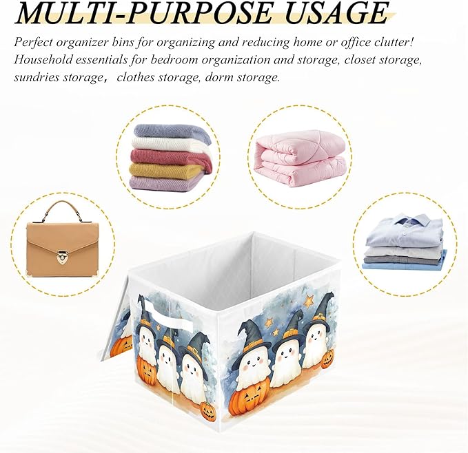 xigua Cute Cartoon Ghosts Storage Bins with Lids and Carrying Handle,Foldable Storage Boxes Organizer Containers Baskets Cube with Cover for Home Bedroom Closet Office - Image 7