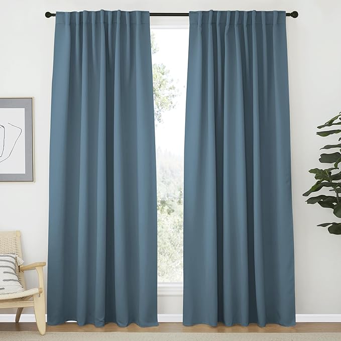 NICETOWN Blackout Curtain Panel for Living Room - (Smoky Blue Color) 62 inches Wide by 84 inches Long, 2 Panels Set, Insulated Room Darkening Window Drapes by NICETOWN