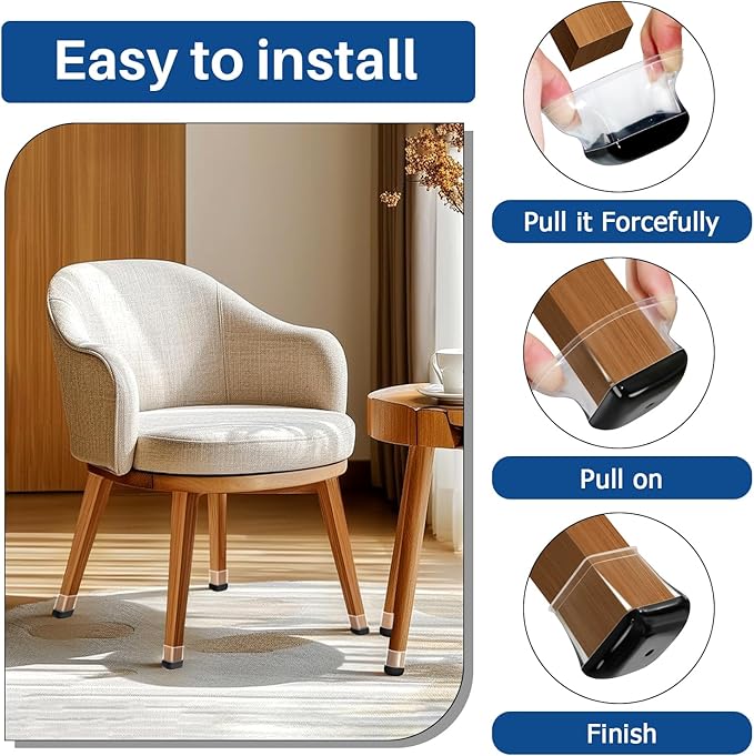 28 Pcs Chair Leg Sliders for Carpet, Square Chair Glides, Silicone Furniture Leg Protectors Caps, Carpet Protectors Table Feet Covers Cups, Teflon Furniture Pads Sliders (Fit:13/16" ~ 1") - Image 5