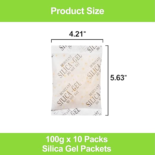 10-Pack 100g Extra Large Silica Gel Packets – Premium Rechargeable Desiccant with Color Indicating Beads for Cabinets, Tool Kits, Storage Boxes & Equipment - Image 4