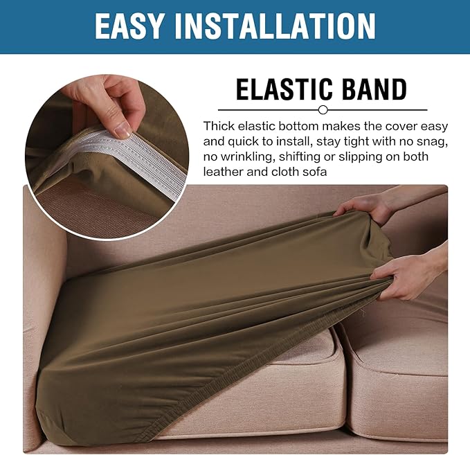 H.VERSAILTEX Velvet Stretch Couch Cushion Cover Plush Cushion Slipcover for Chair Loveseat Sofa Cushion Furniture Protector Seat Cushion Sofa Cover (2 Piece Medium Sofa Cushion Covers, Bronze Brown) - Image 4