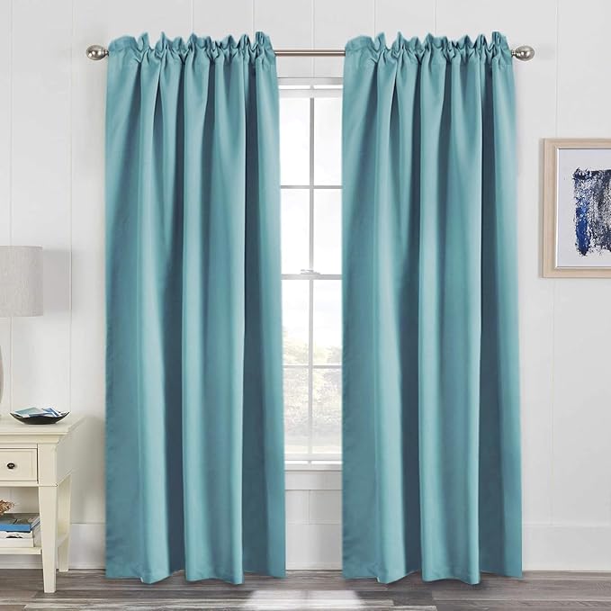 H.VERSAILTEX Blackout Curtains Thermal Insulated Window Treatment Panels Room Darkening Blackout Drapes for Living Room Back Tab/Rod Pocket Bedroom Draperies, 52 x 84 Inch, Solid Aqua, 2 Panels - Image 2