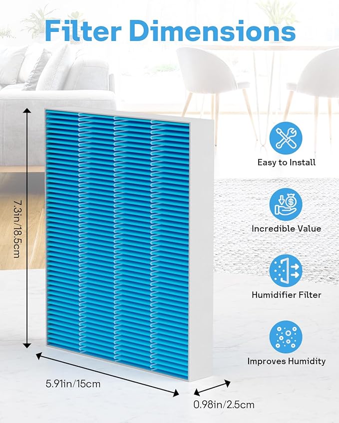 12-Pack 6000S Humidifier Wick Filter Replacement for LEVOIT Superior 6000S Smart Evaporative Humidifier, Upgraded Material with 9 Pack Sponge Filters - Image 3