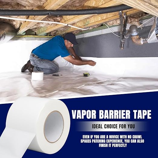 Vapor Barrier Tape, 3" Wide x 180' Long, 6 Roll, Polyethylene Tape, for Moisture Barriers and Crawl Spaces, Waterproof Seal and Seam Tape for Underlayment, Insulation and Plastic Liners - Image 2